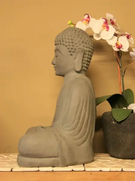 Product image 3 of the product “Seated Buddha - Japanese style, in the sizes from 21cm to 65cm. Antique finish, Brown, Grey, Olive color Grey | 40 cm”